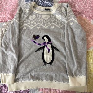 Talbots Pullover Fair Isle Gray Penguin Sweater